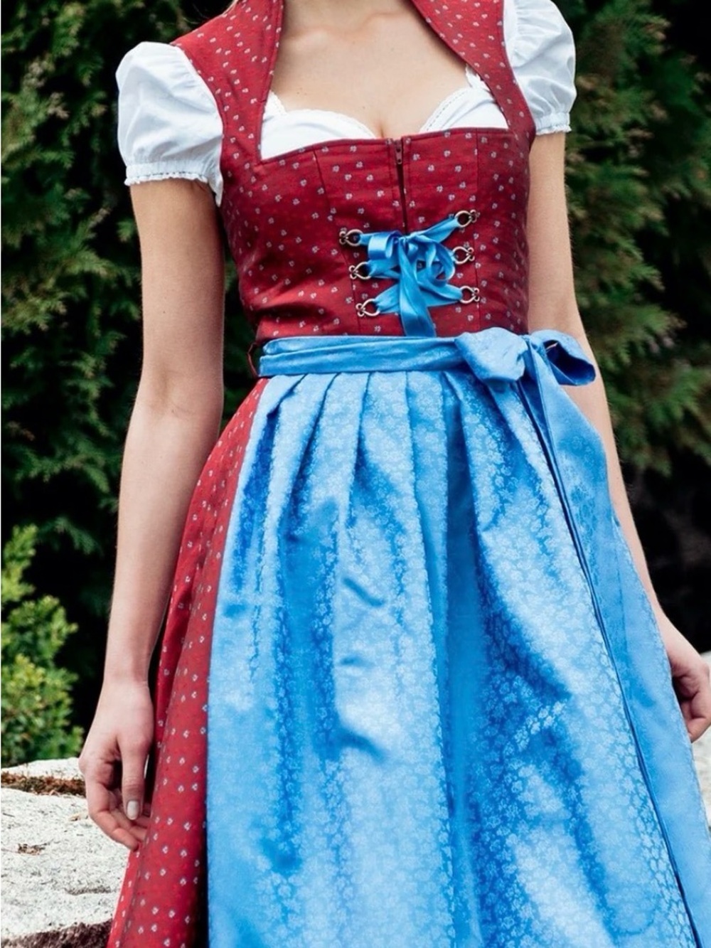 NWT Alpentrachten Authentic Traditional Deep Red and Blue Dirndl